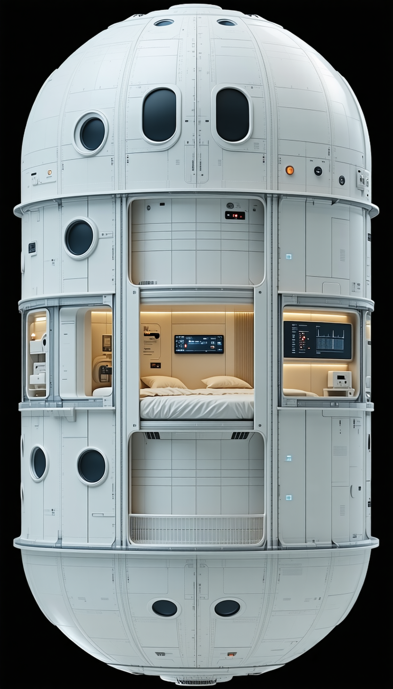 A Futuristic Space Station With A Large Bedroom Area