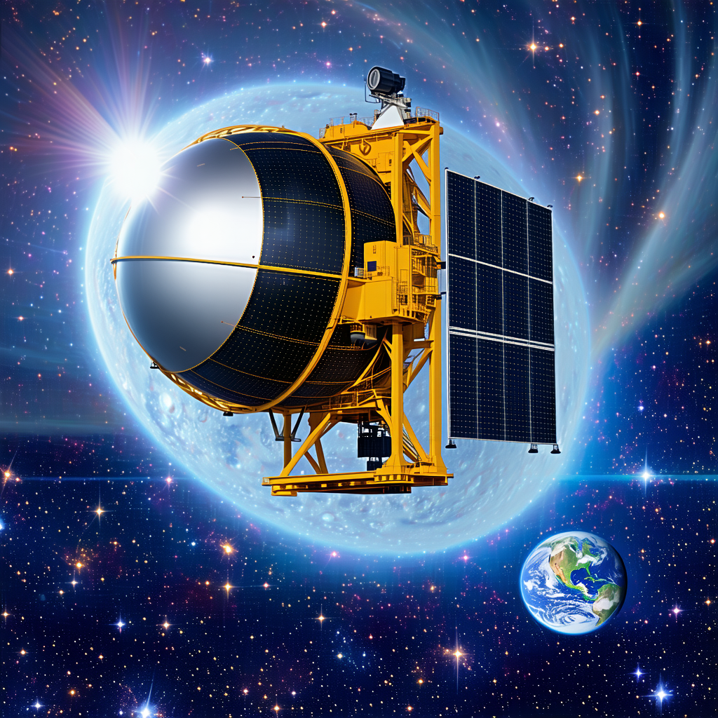 A Large Yellow Satellite With A Dome-shaped Structure On Top Of It