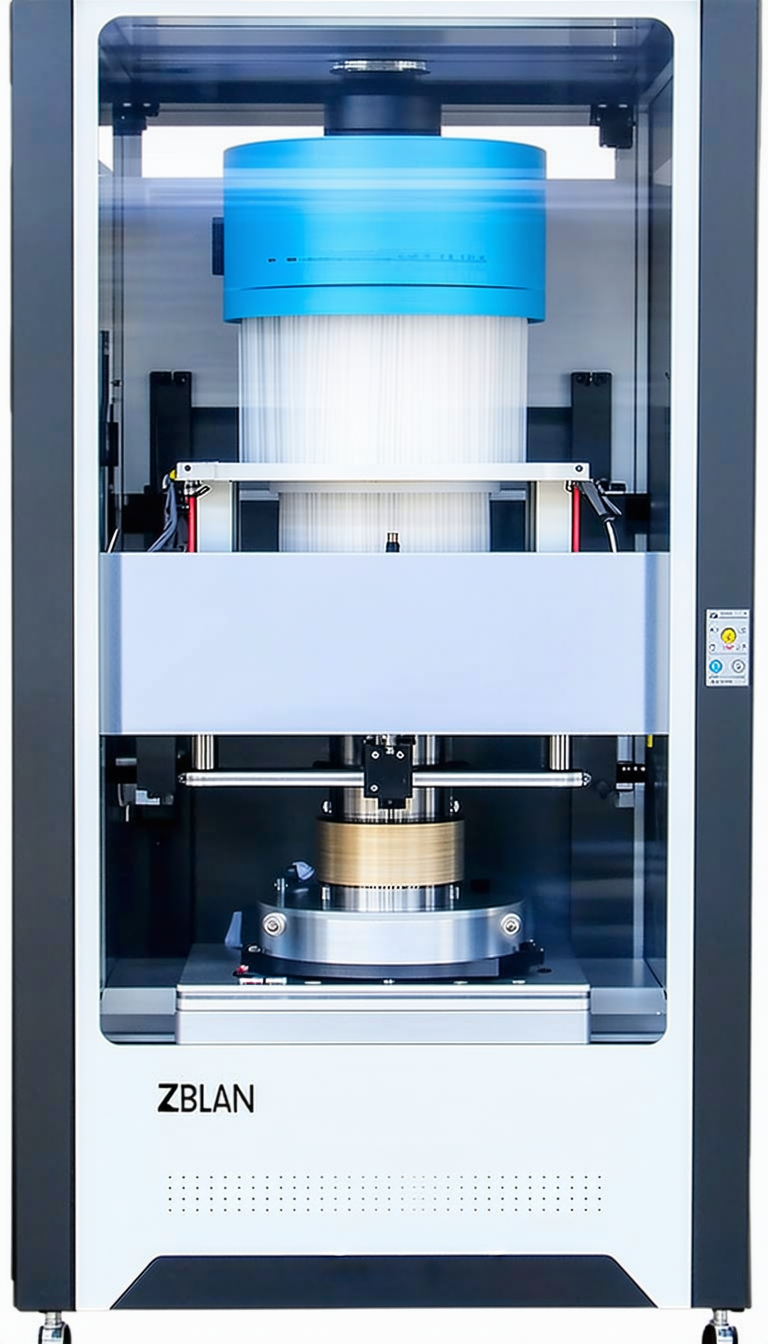 A Large Machine With A Spool Of White Plastic Material On It