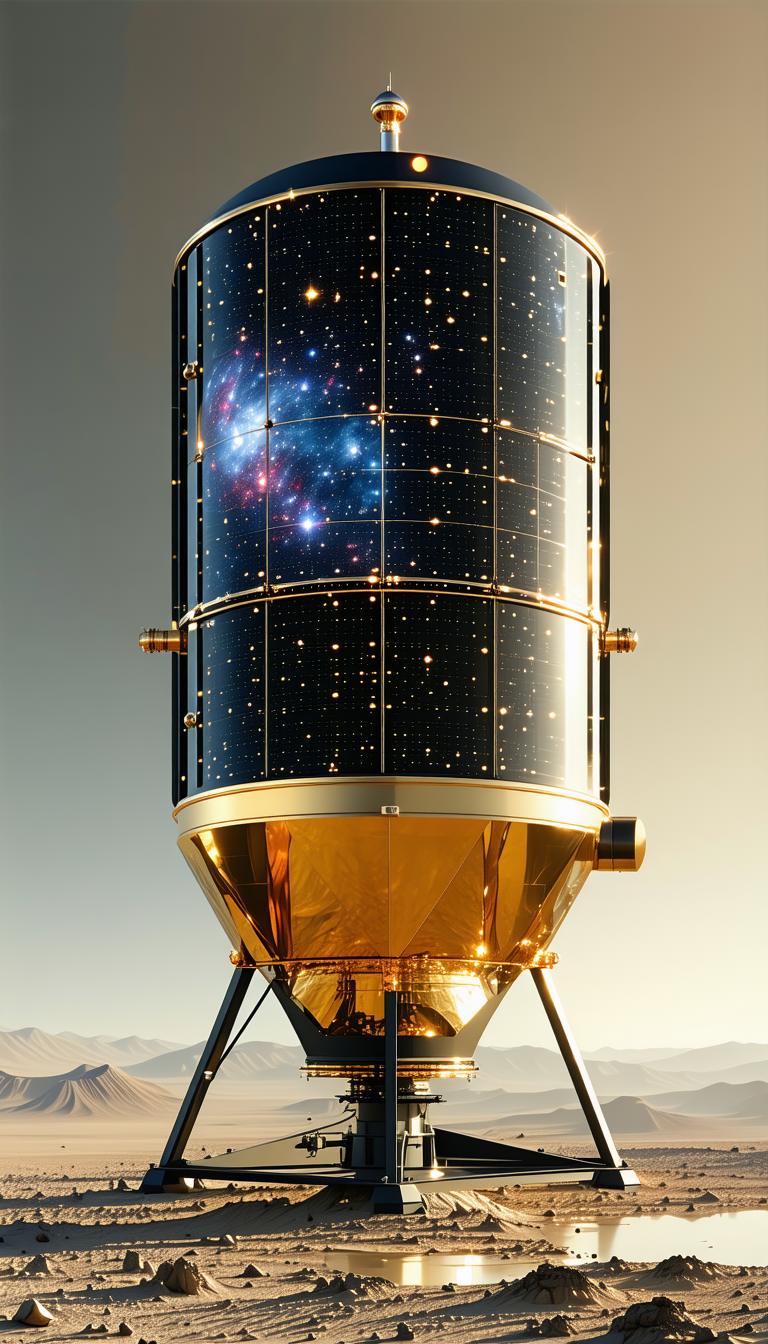 A Large, Gold-colored Satellite Dish Is Prominently Displayed In The Image