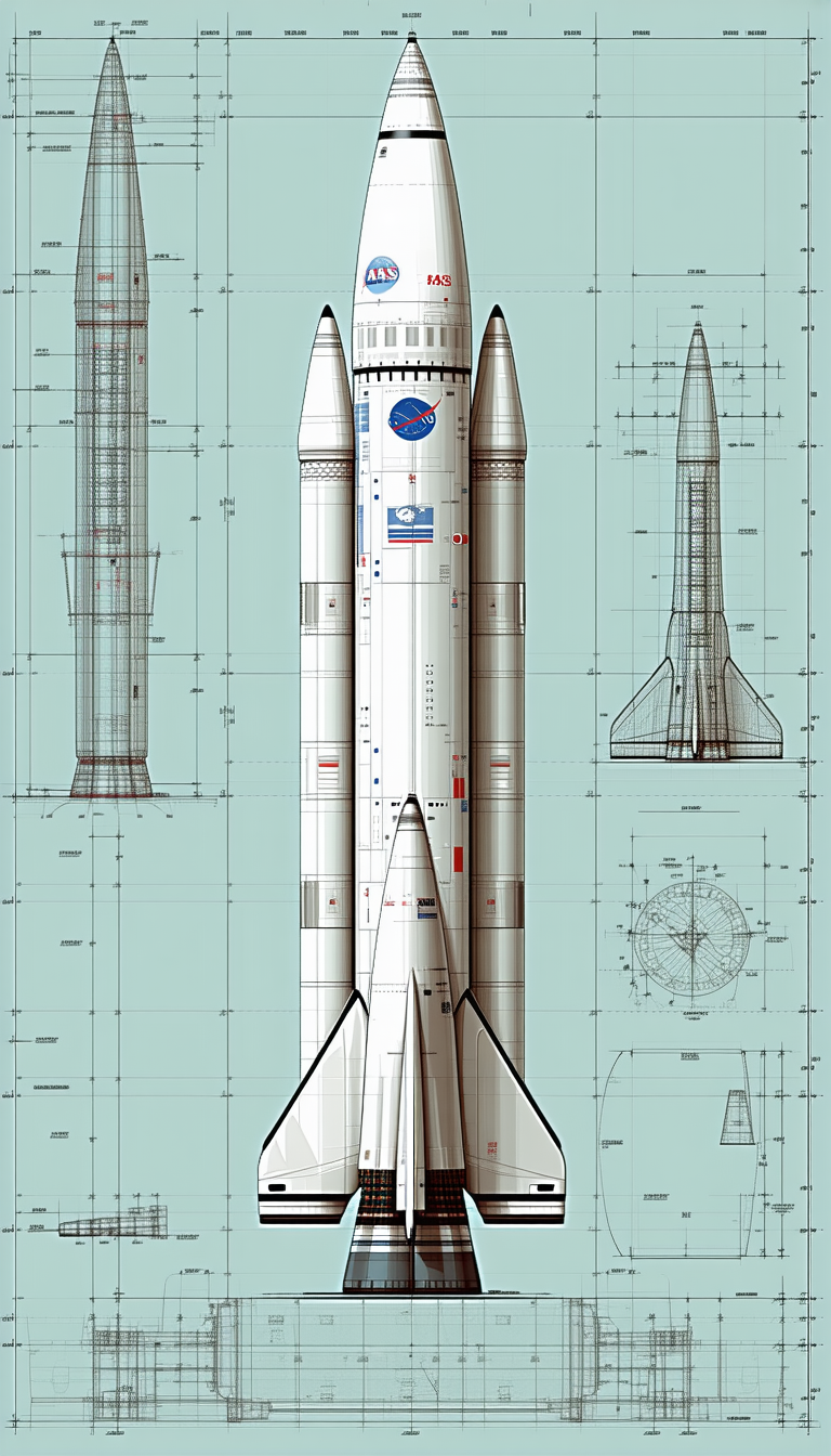 A Space Shuttle Is Shown In A Blue And White Drawing