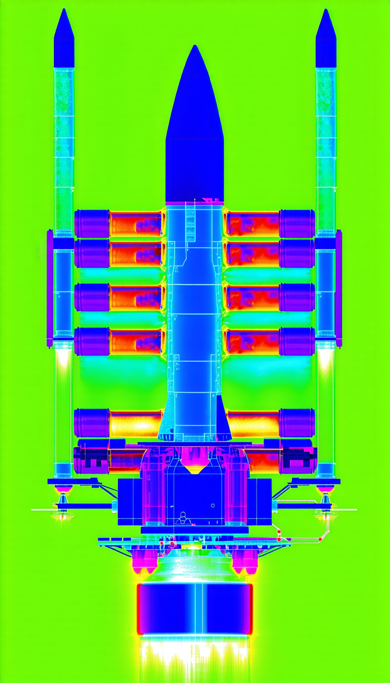 The Image Is A Blue And Green Colored, Three-dimensional Representation Of A Rocket Engine