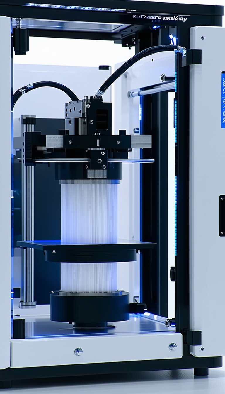 A Large Machine Is Sitting In A Room, With A Blue Light Illuminating It