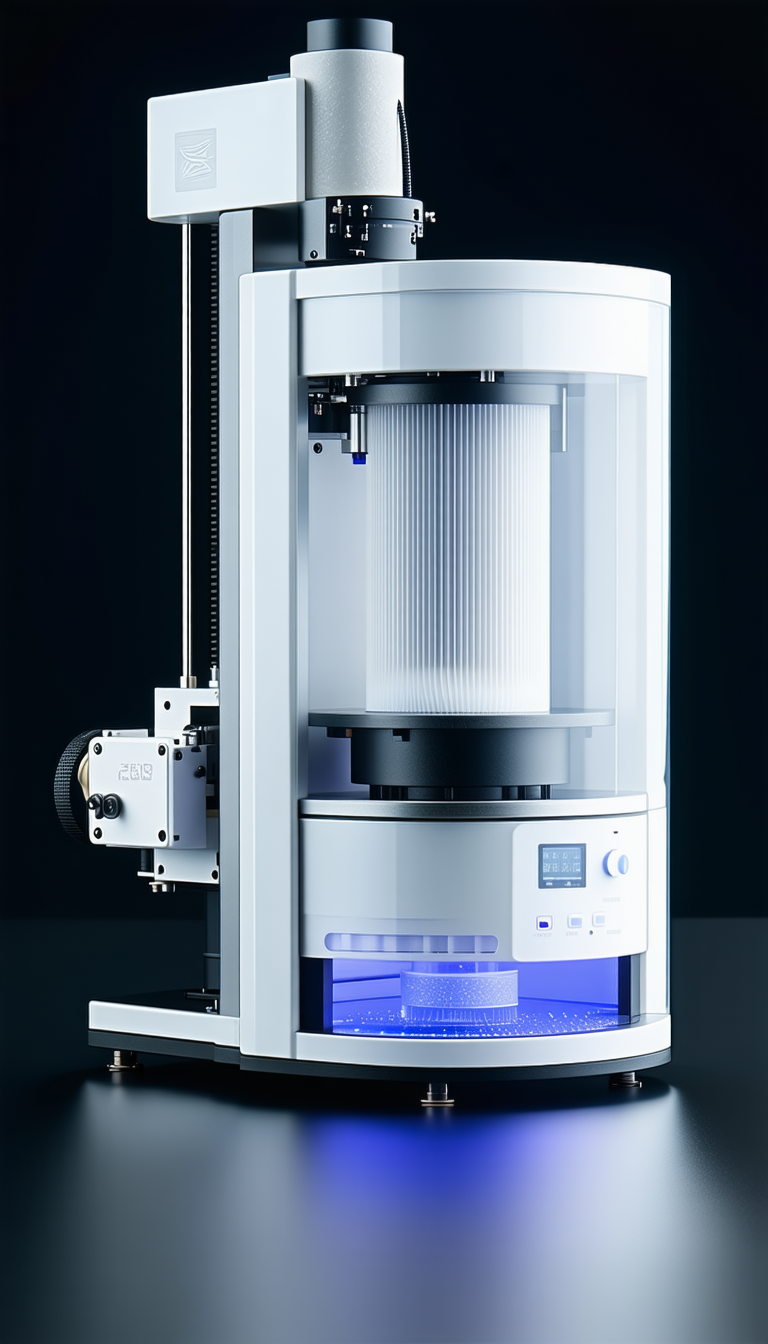 A Large, White, And Shiny Machine With A Blue Light On Top