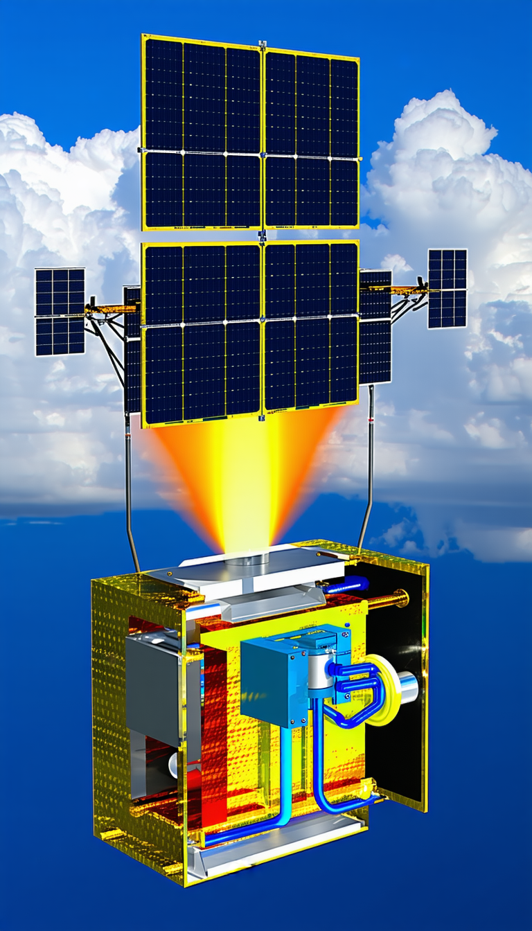 A Large, Yellow Satellite With A Solar Panel On Top
