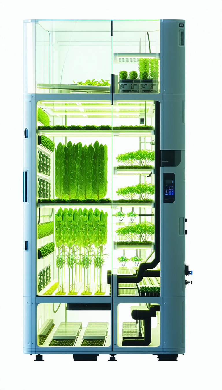 A Large, White, And Green Refrigerator Filled With Various Plants