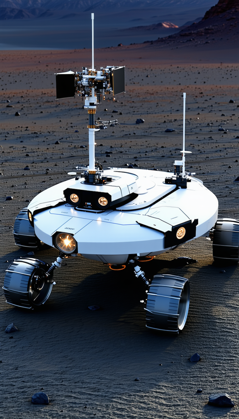 A White Robotic Vehicle With A Large Camera Mounted On Top Of It