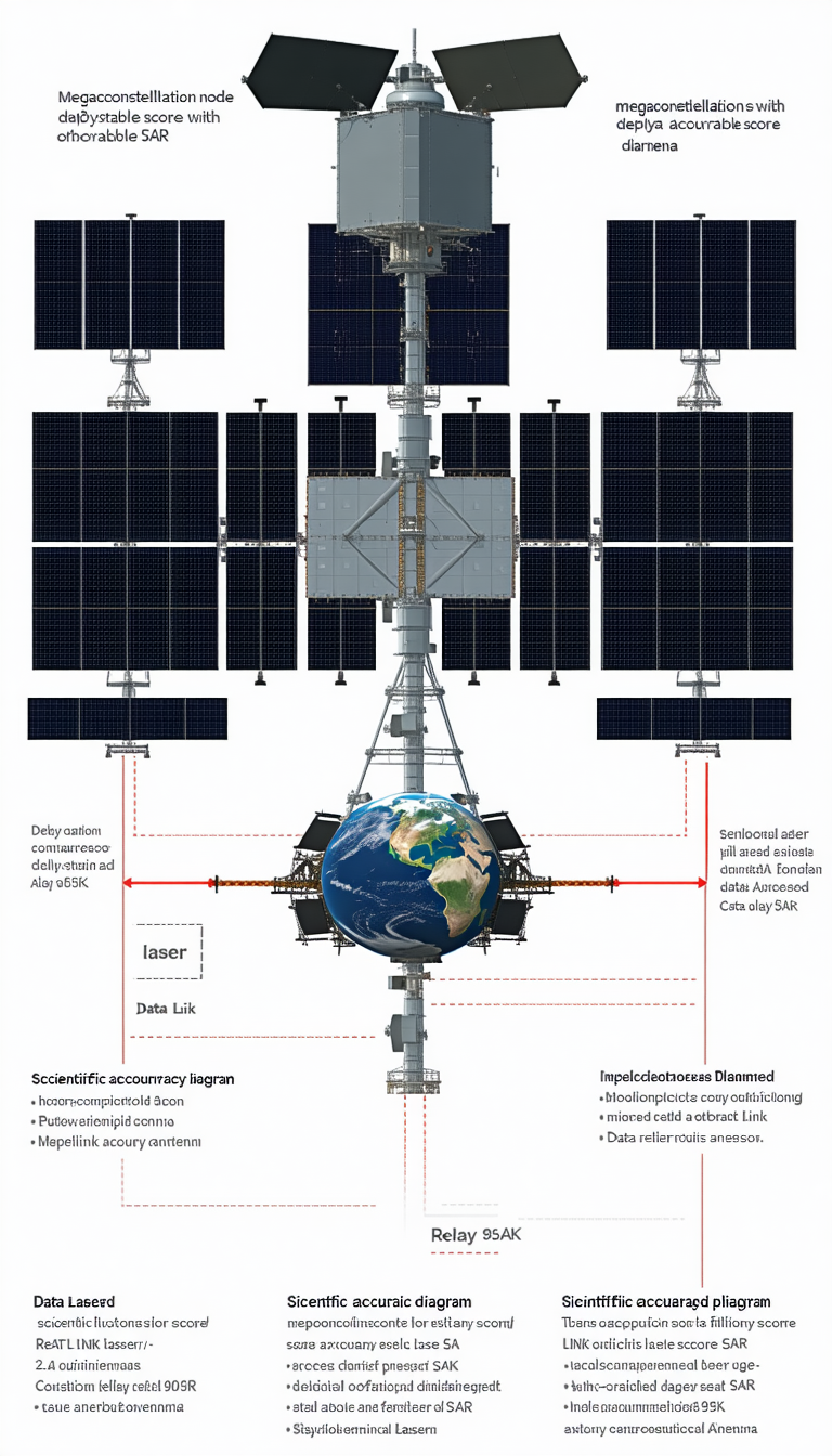 The Image Is A Diagram Of A Space Station With A Large Satellite Dish At The Center