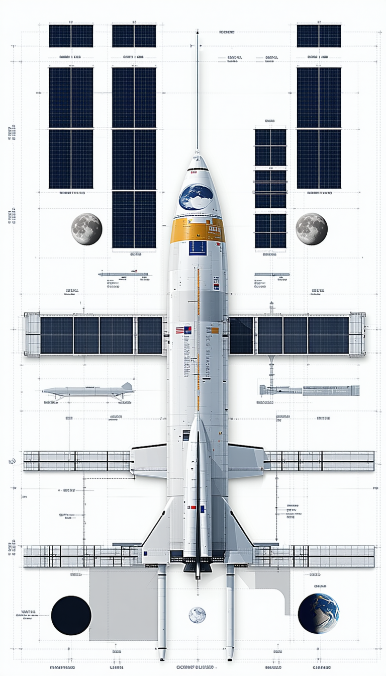 A Space Shuttle Is Shown In A Diagram, With A Moon And A Space Station In The Background