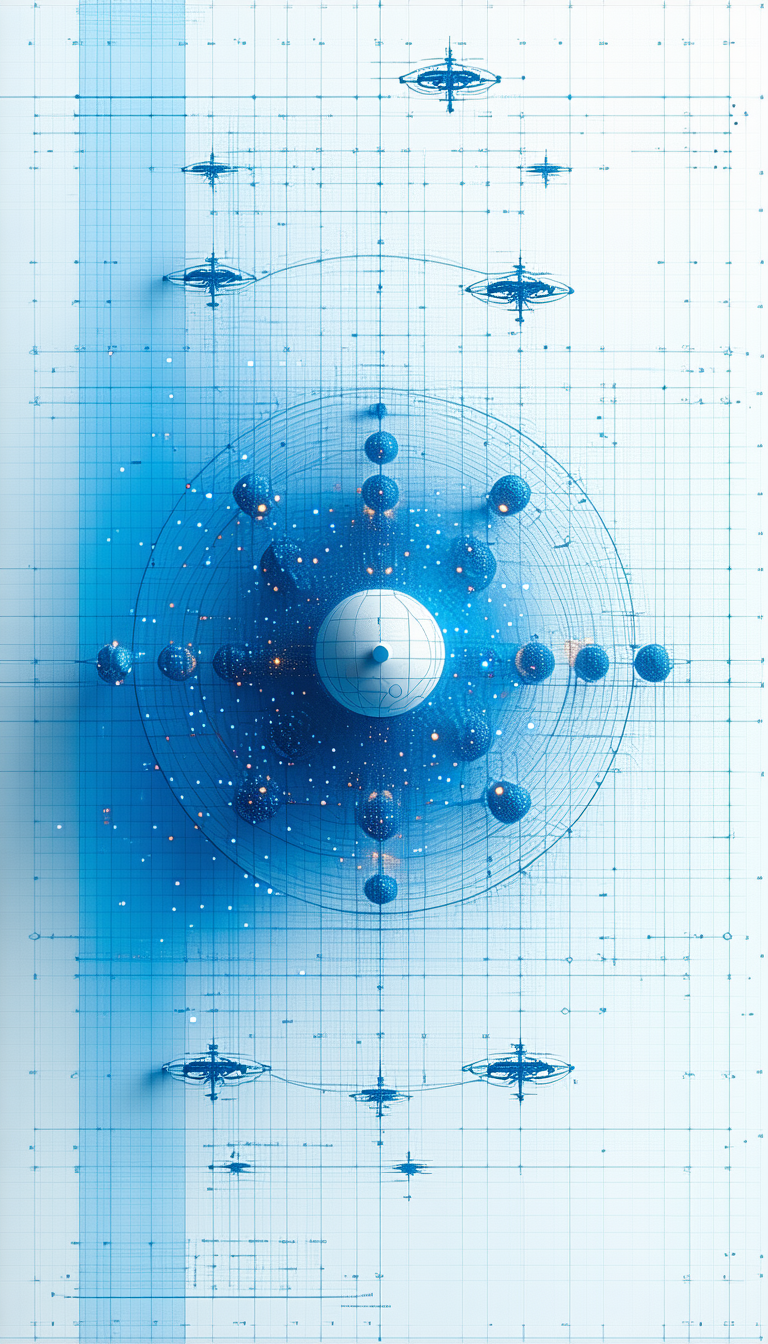 A Blue And White Drawing Of A Space Station Is Displayed