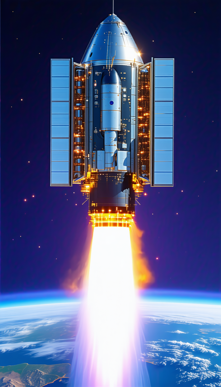A Space Shuttle Launching Into The Sky, With A Bright Trail Of Smoke Following It