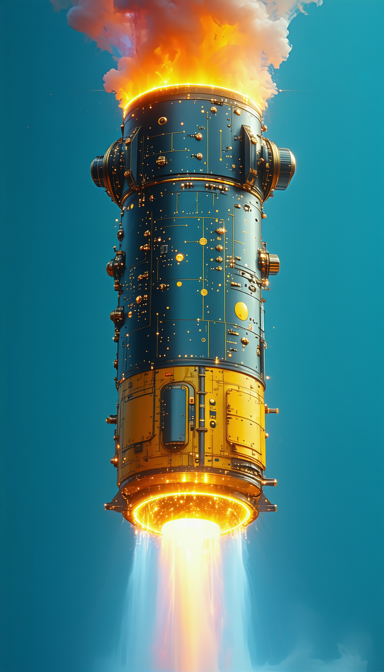 A Futuristic Spacecraft Is Shown In A Blue Background