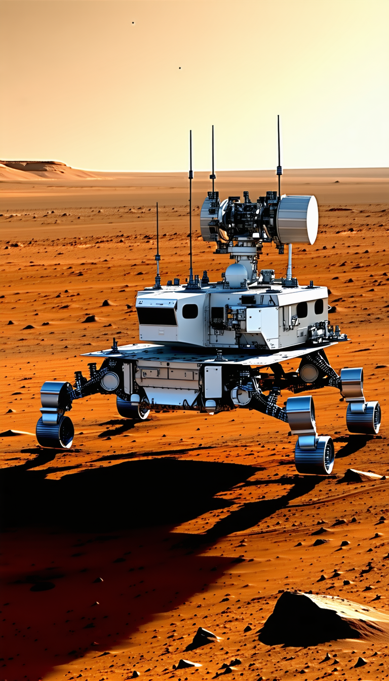 A Robotic Vehicle, Possibly A Rover, Sitting On A Dirt Surface