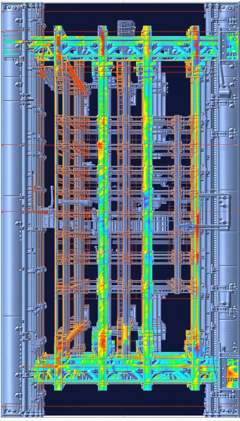 The Image Is A 3d Model Of A Large Structure, Possibly A Building Or A Bridge