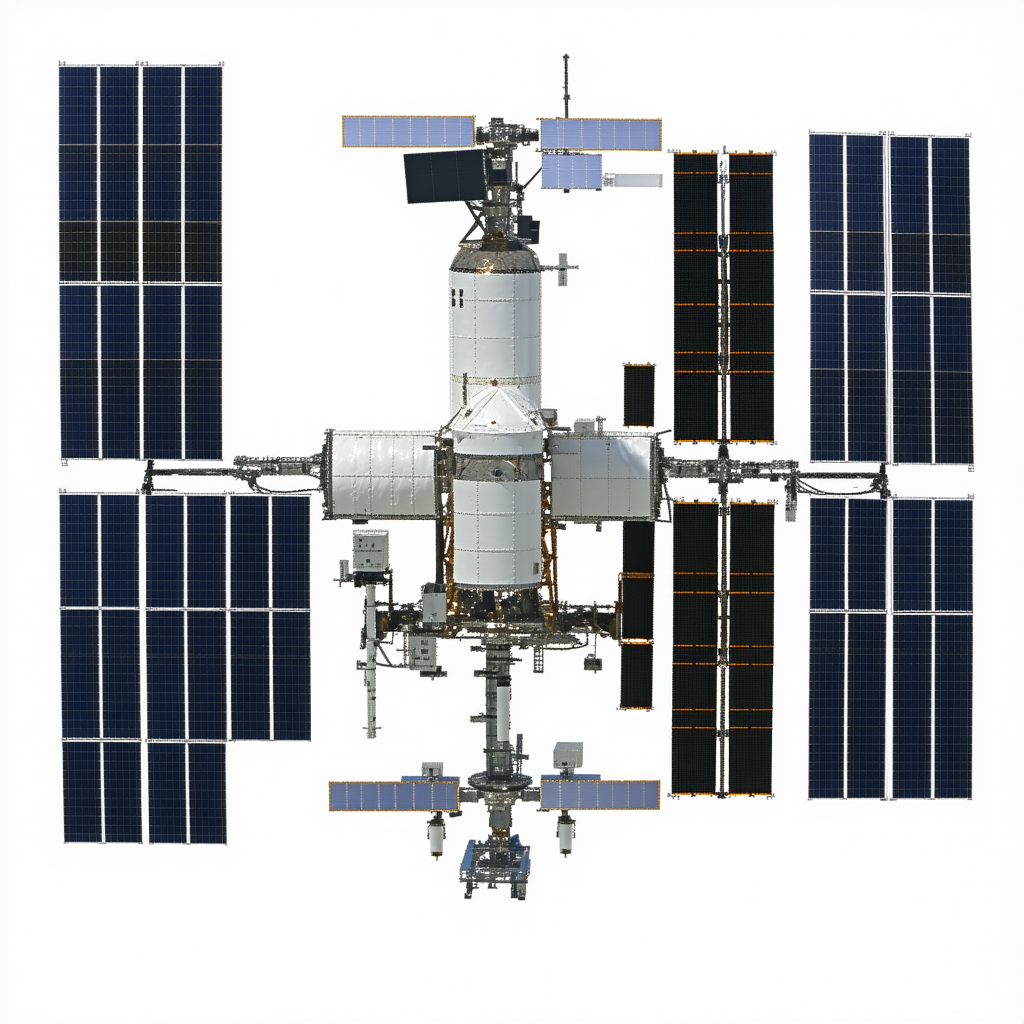 A Large Spacecraft With A White And Black Color Scheme