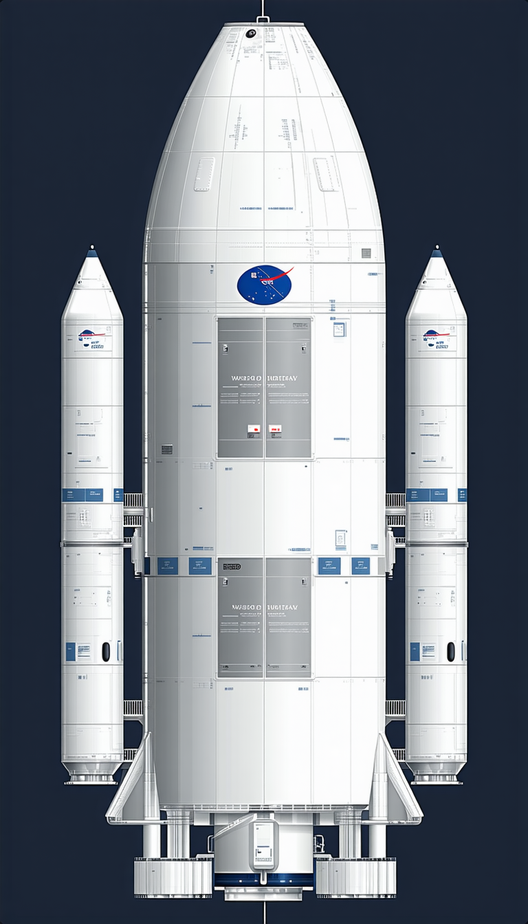 A Large Rocket Is Shown In A Blue And White Color Scheme
