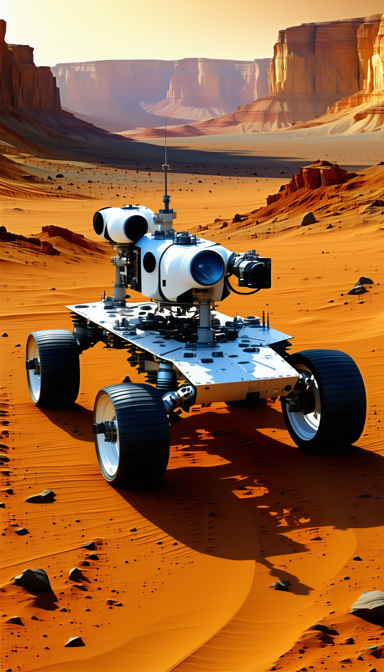 A White Robotic Vehicle With A Large Camera Mounted On Its Front