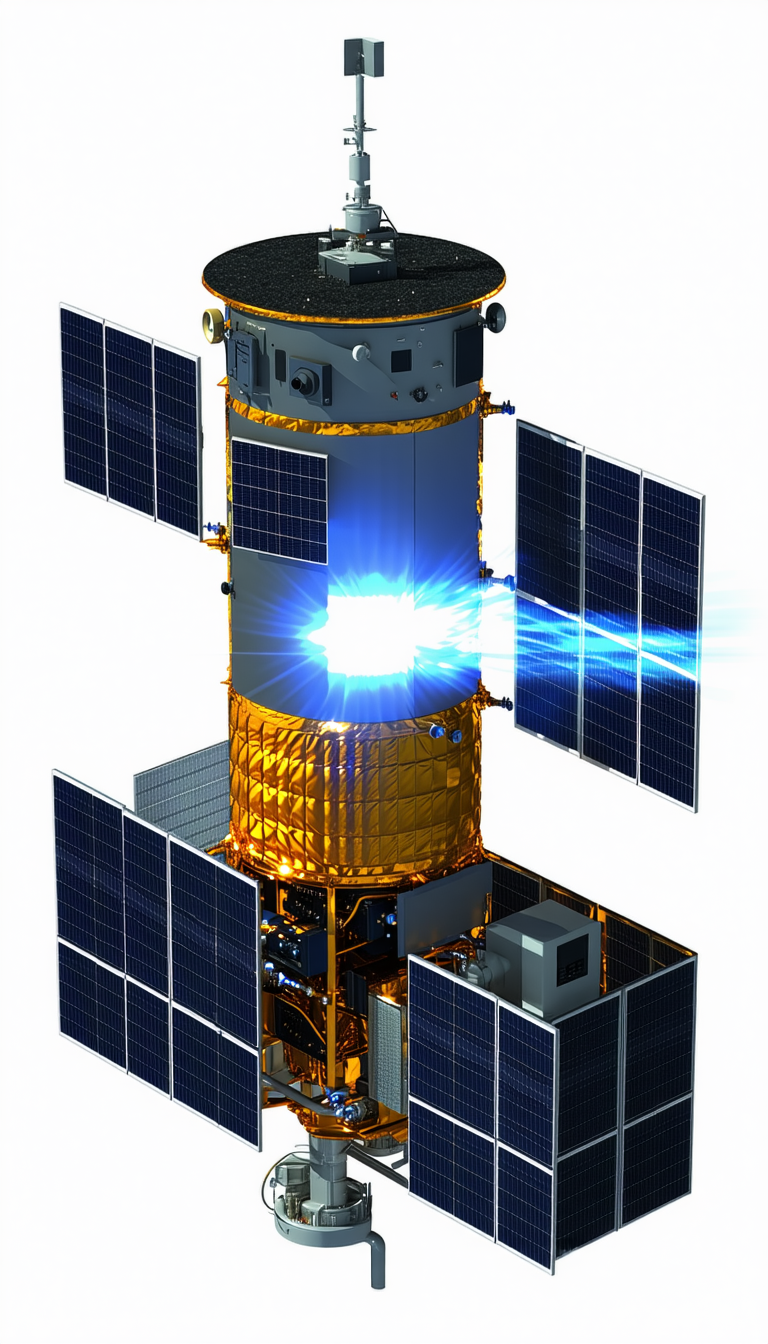 A Spacecraft With A Large Solar Panel On Its Side