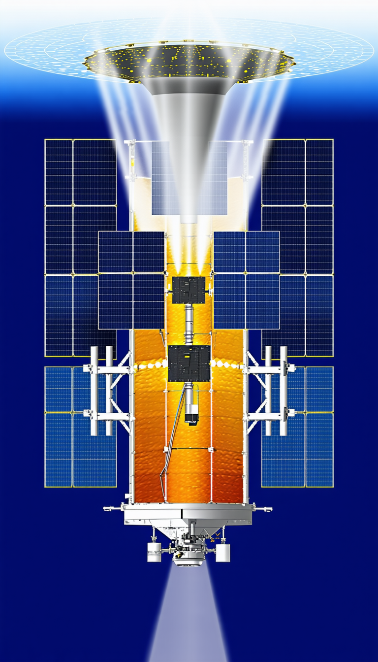 A Large, Futuristic Spacecraft With A Solar Panel On Its Side