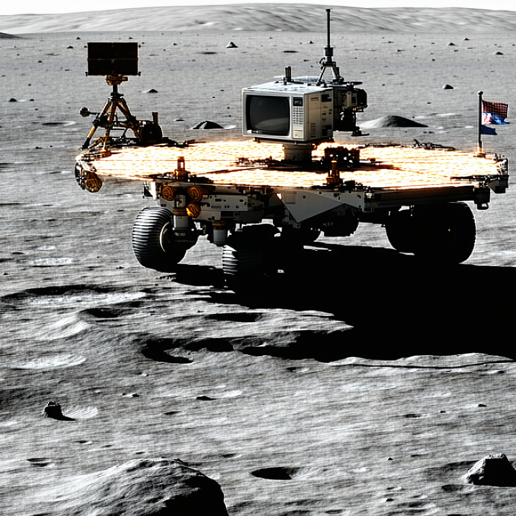 A Rover Vehicle On A Rocky Surface, Possibly On The Moon