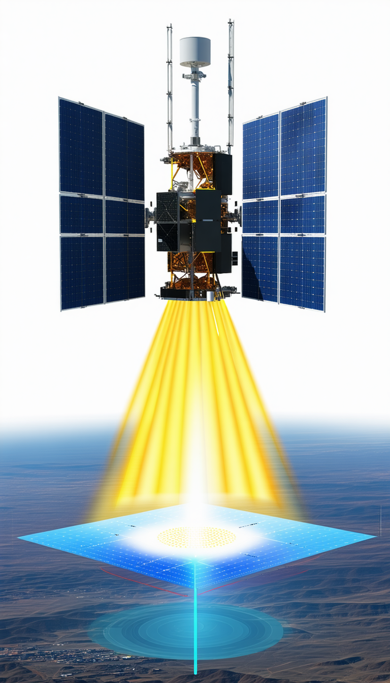 A Spacecraft Is Shown In A Close-up View, With Its Solar Panels And Other Components Clearly Visible
