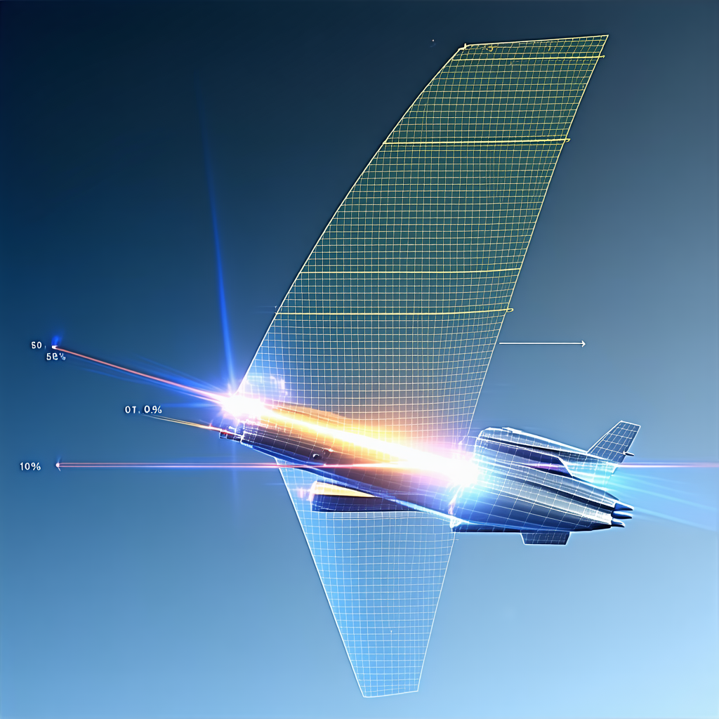 A Futuristic Airplane Is Shown In A Blue Sky, With Its Wings Spread Out