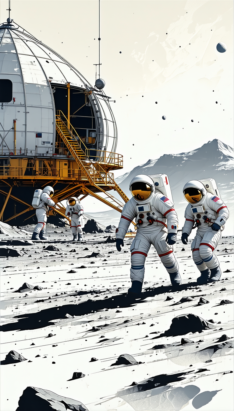 In The Image, There Are Three Astronauts Walking On The Moon