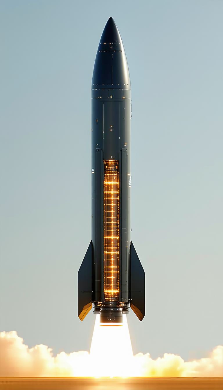 A Rocket Ship Is Shown In The Image, With Its Engine Glowing Brightly