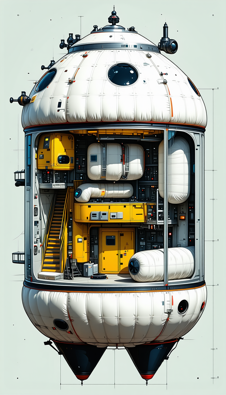 In The Image, There Is A Large, White, Cylindrical Structure With A Yellow And White Exterior