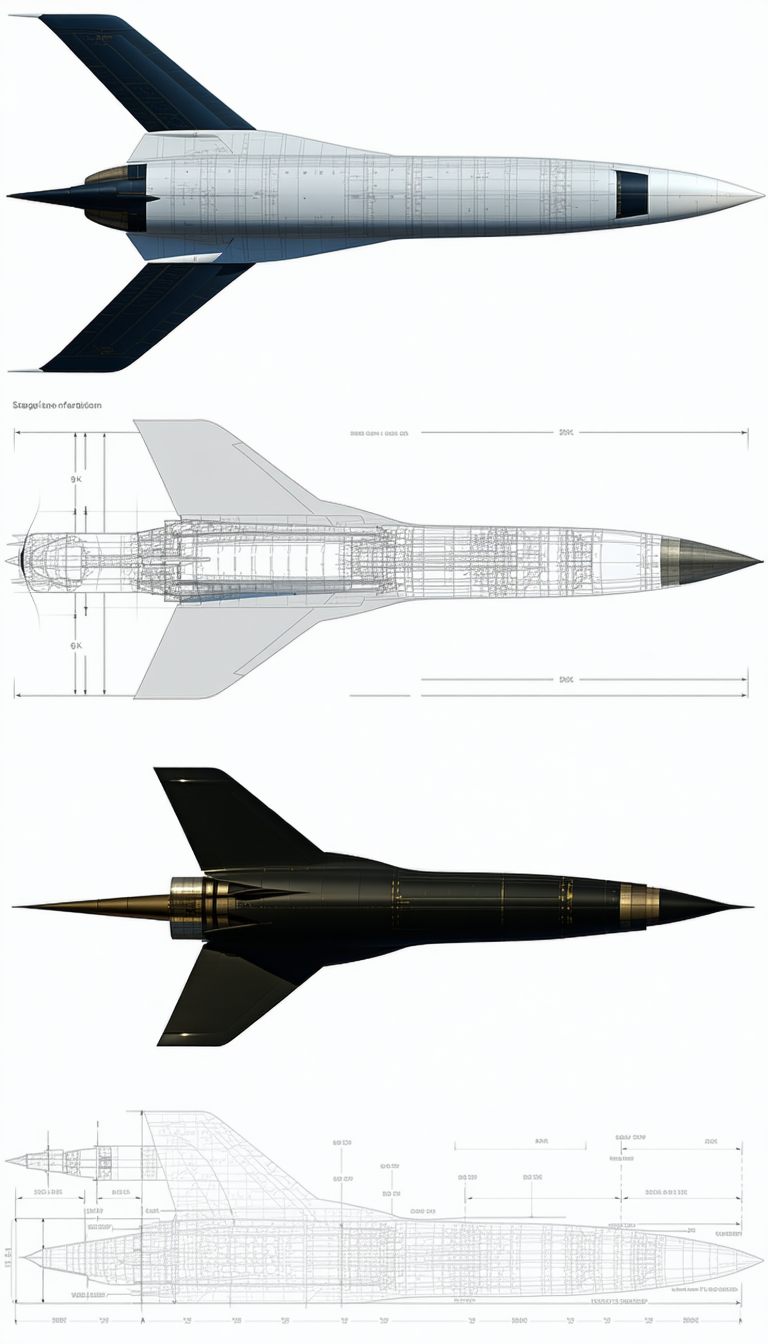 A Series Of Four Diagrams Are Displayed, Each Showing A Different Perspective Of A Jet Fighter