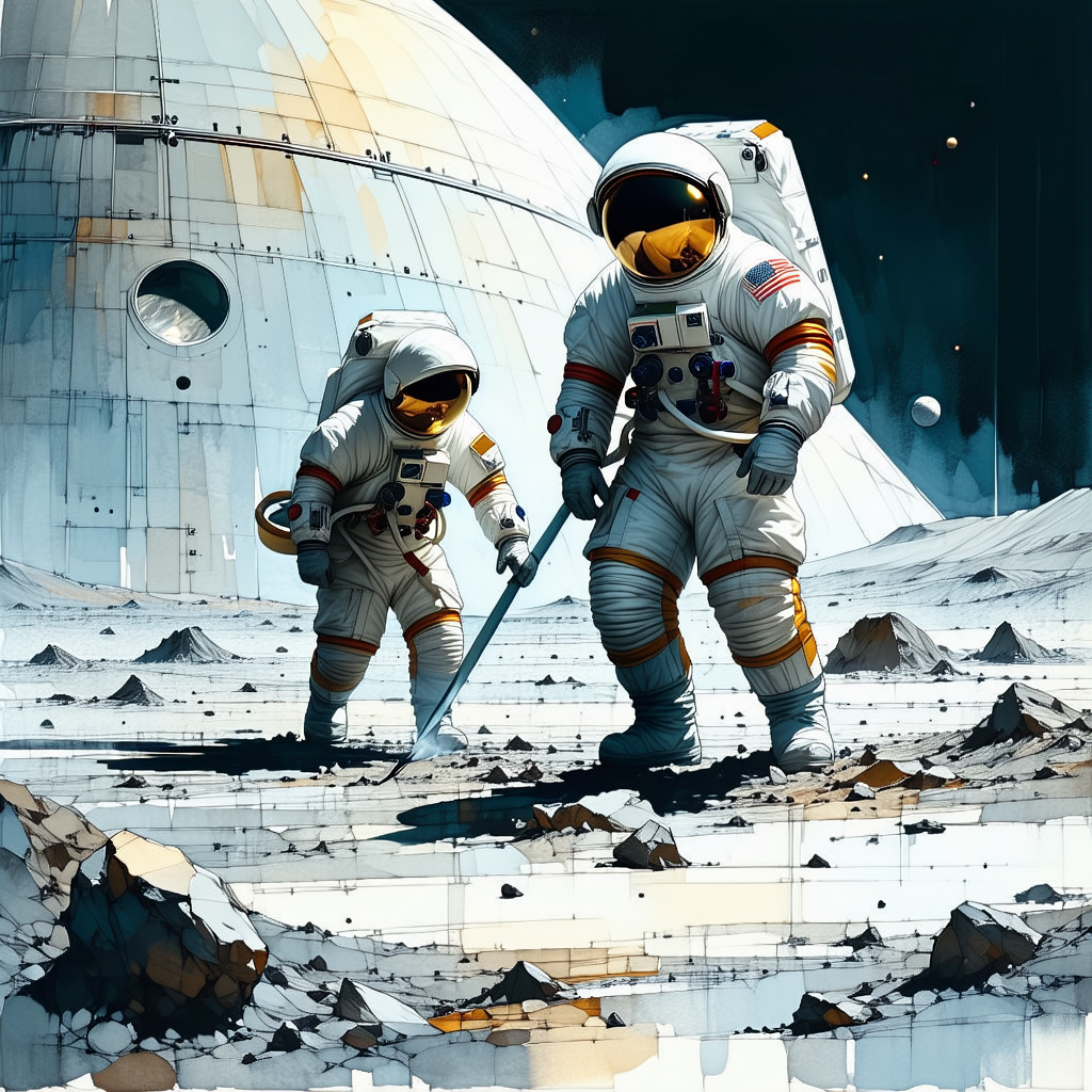 In The Image, There Are Two Astronauts Standing On The Moon, Each Holding A Pole