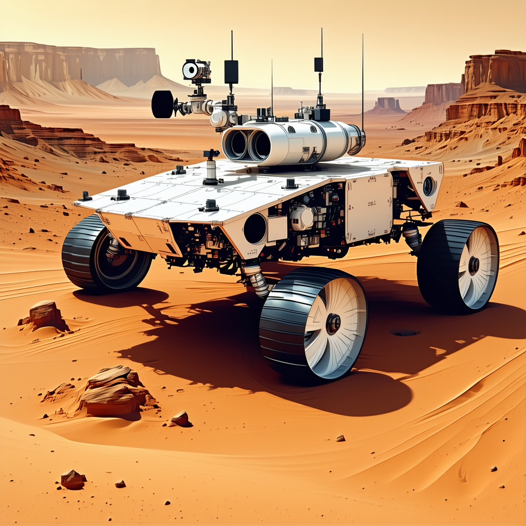 A Futuristic Robotic Vehicle Is Parked On A Rocky Terrain