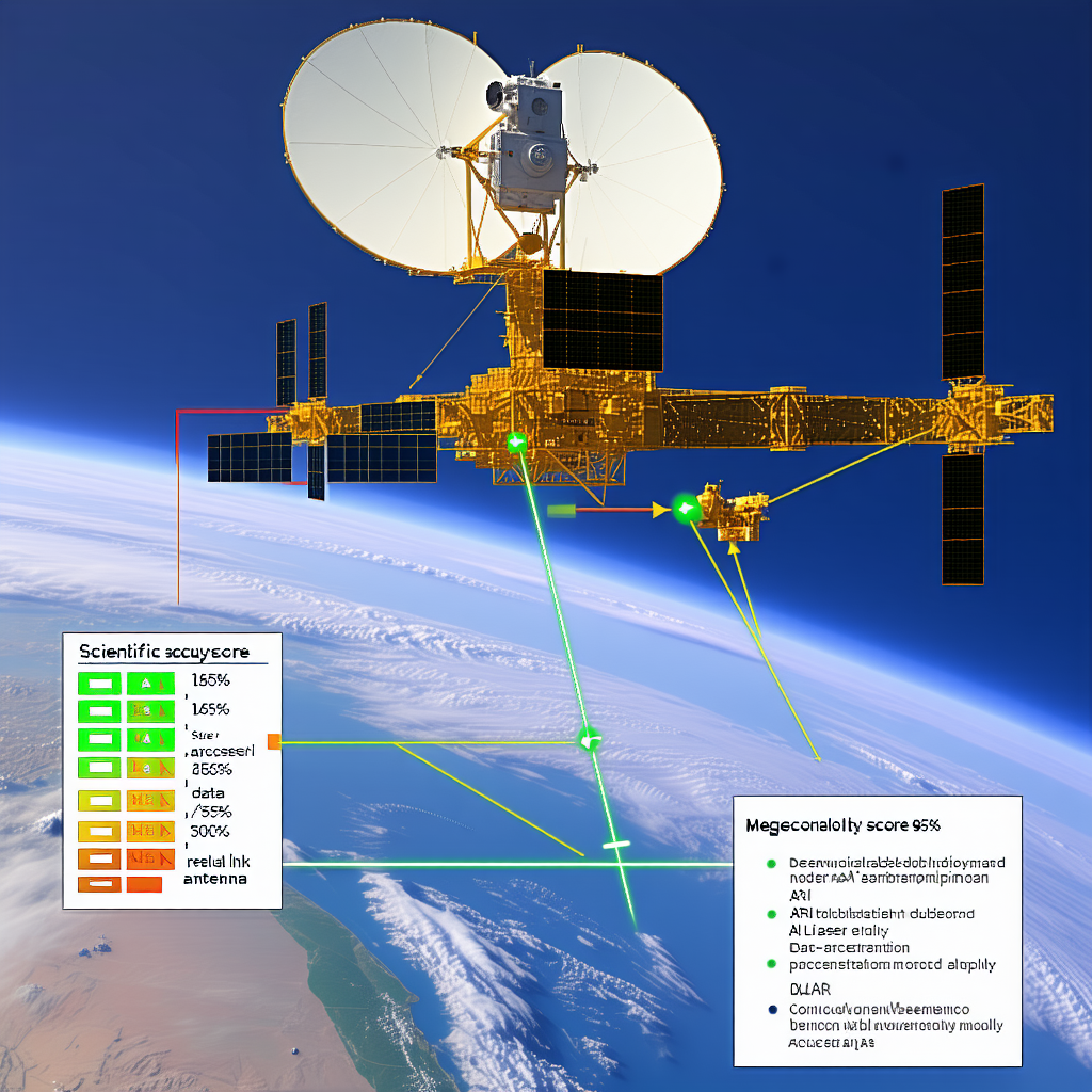 The Image Is A Diagram Of A Spacecraft, Specifically A Satellite, With A Large Dish Antenna On Top