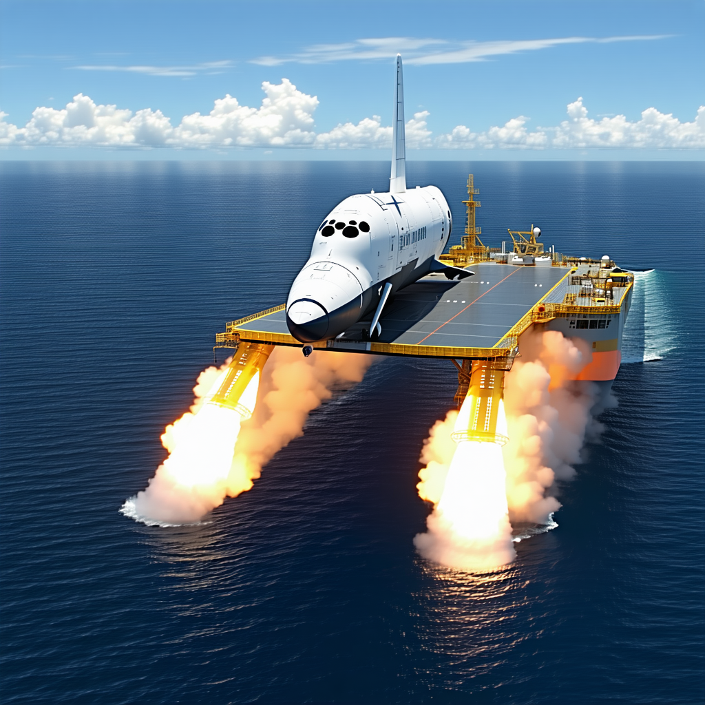 A Large White Space Shuttle Being Towed By A Boat
