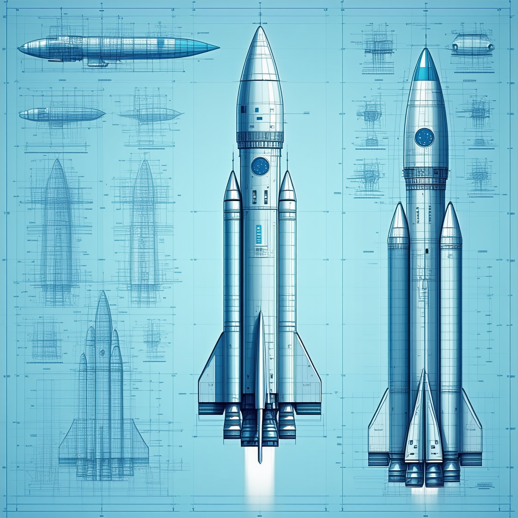 A Blue And White Space Shuttle Is Shown In A Drawing, With A Smaller Space Shuttle Next To It