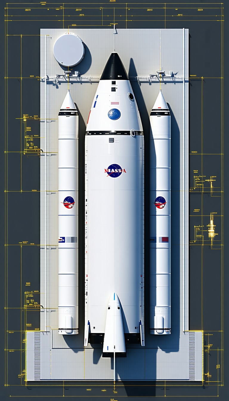 A White Rocket Ship Is Shown In A Drawing, With A Smaller Rocket Ship Attached To The Side Of It