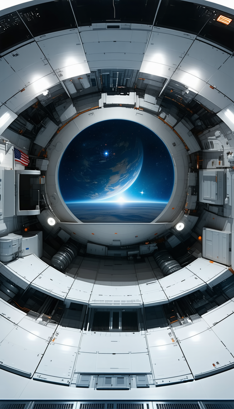 In The Image, There Is A Large, White Spacecraft With A Large Window On The Side