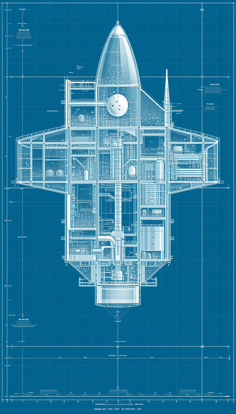 A Blue Drawing Of A Space Station Is Displayed