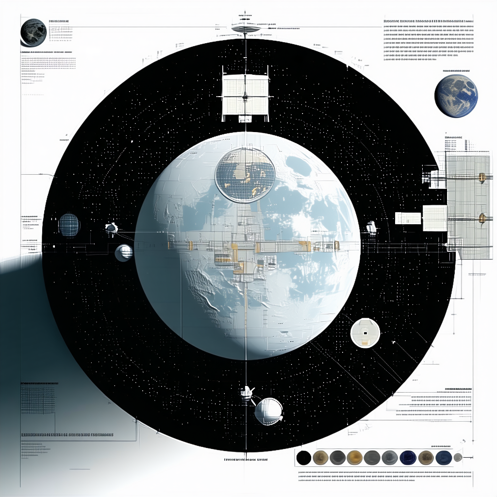 A Large, Detailed Drawing Of A Space Station Is Displayed On A Wall