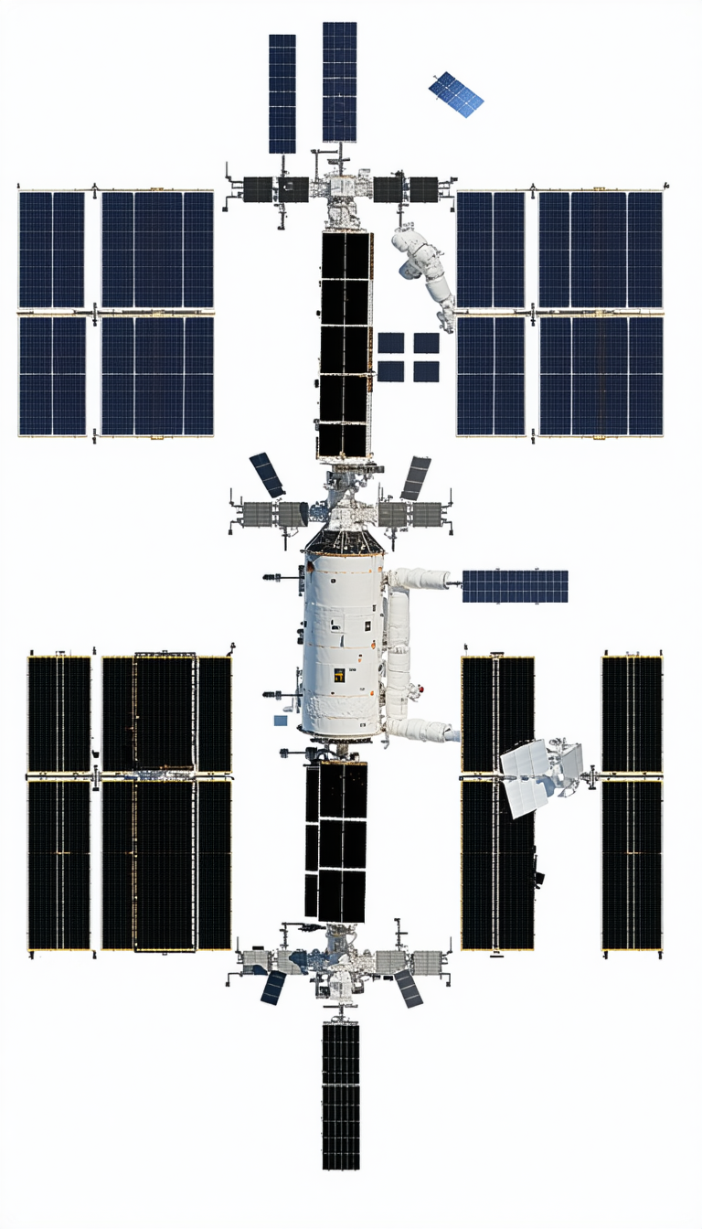 A Space Shuttle Is Docked To A Space Station, And The Two Are Connected By A Long