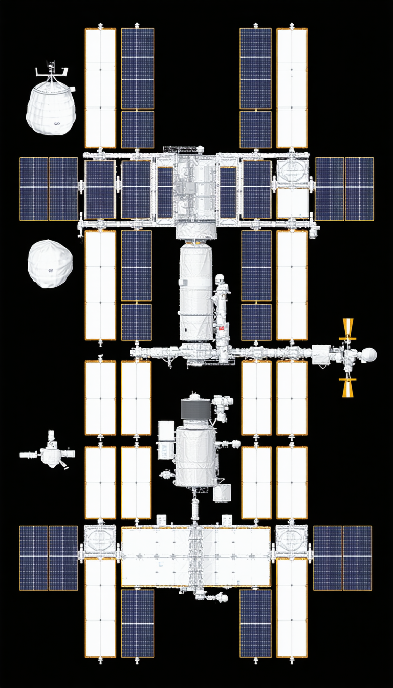 In The Image, There Is A Large Spacecraft With A Variety Of Solar Panels On Its Exterior