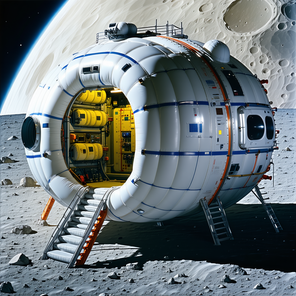 A Large White Spacecraft Is Parked On The Moon's Surface
