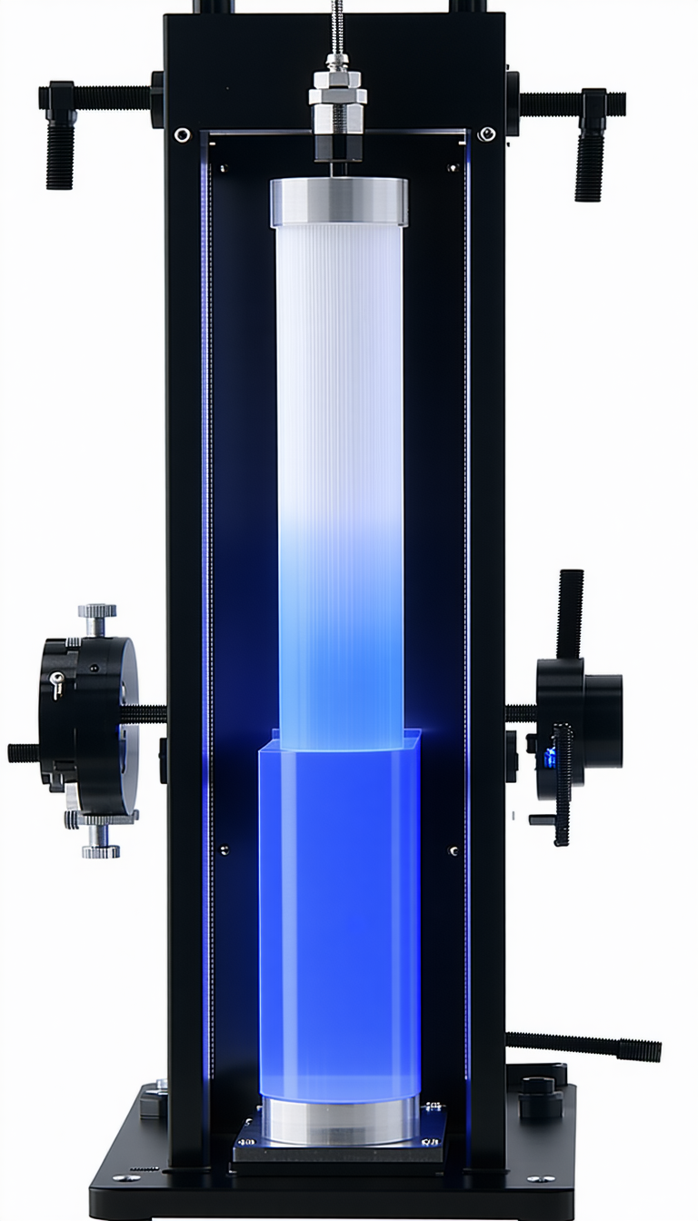 A Blue And White Lighted Tube, Which Appears To Be A Part Of A Machine Or A Display