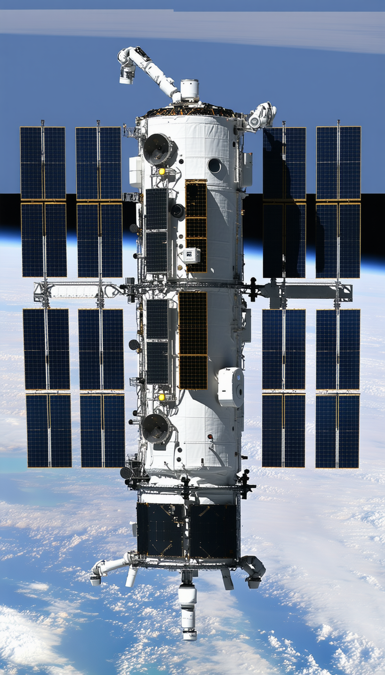 A Large Spacecraft With A Prominent Solar Panel Array On Its Side