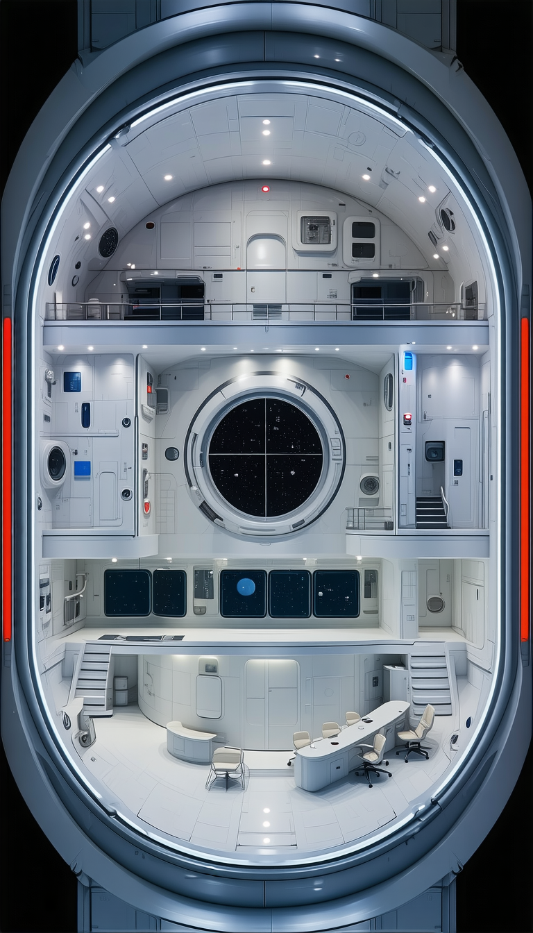 A Futuristic Space Station With A Large, Open Room That Resembles A Living Area