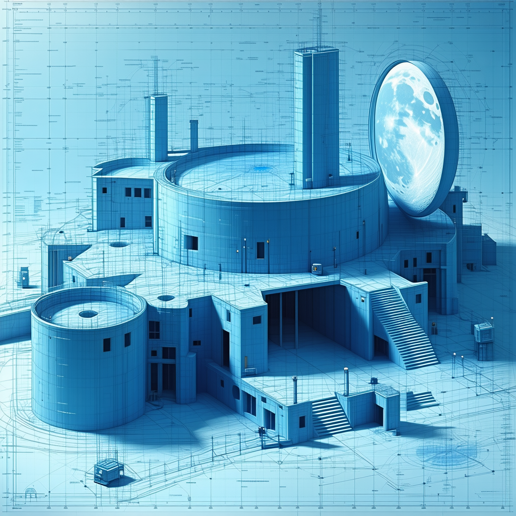 The Image Is A Blue, Three-dimensional Drawing Of A Building