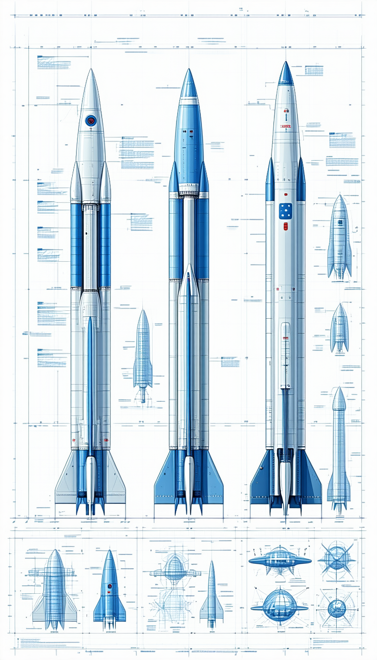 A Blue And White Rocket Is Shown In A Diagram, With Its Various Parts Labeled