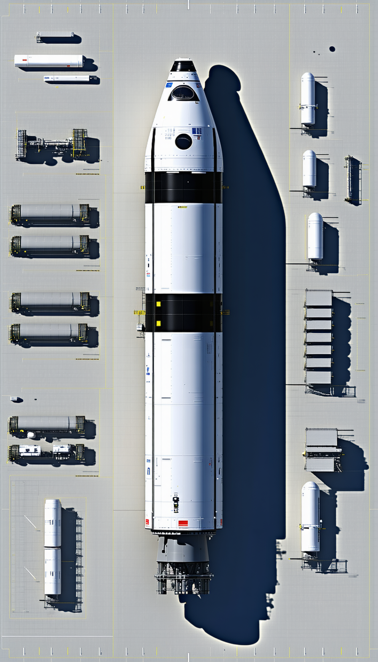 A Large White Rocket Is Parked On A Runway, Surrounded By Several Other Rockets