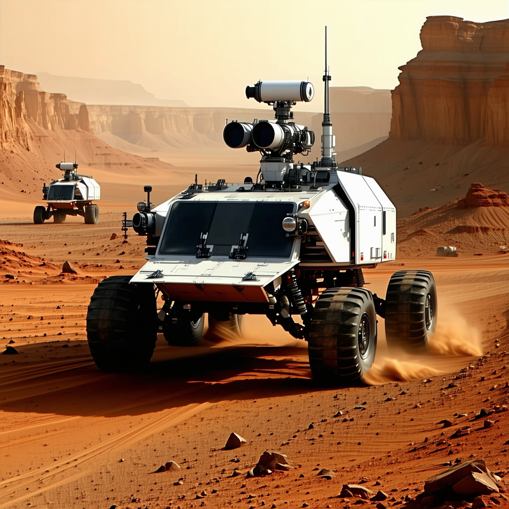 A Large White Vehicle, Possibly A Tank Or A Truck, Driving Across A Dirt Road