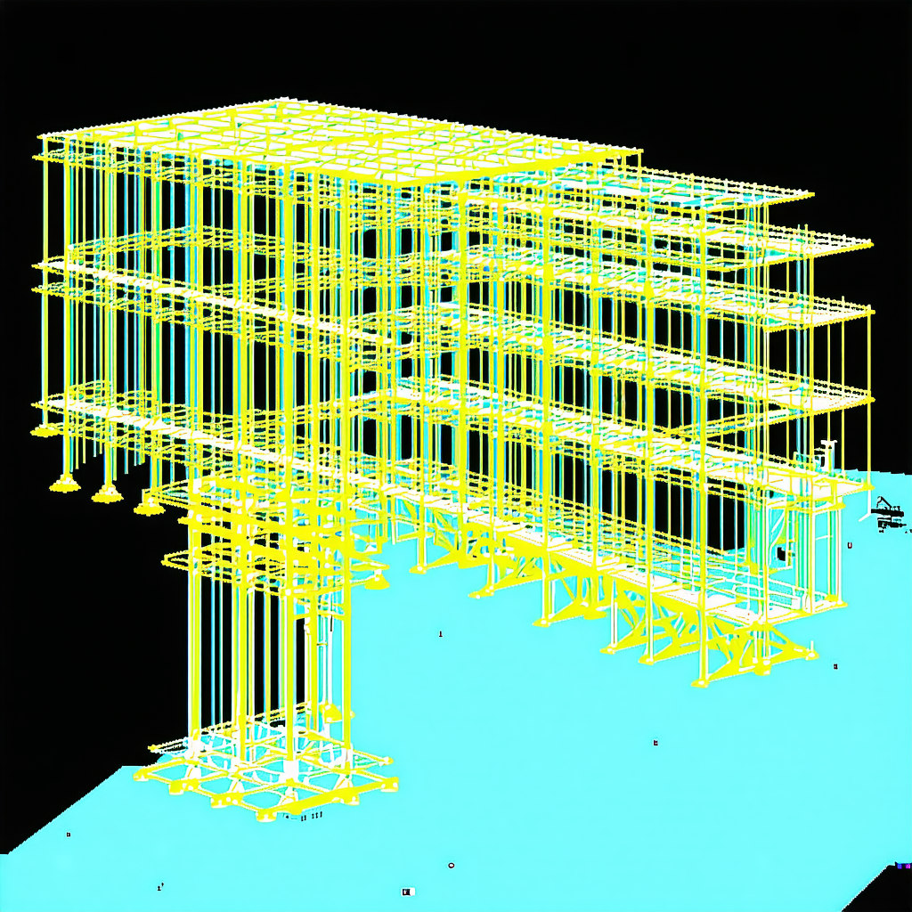The Image Is A 3d Model Of A Building, Likely A Bridge, With A Blue Background